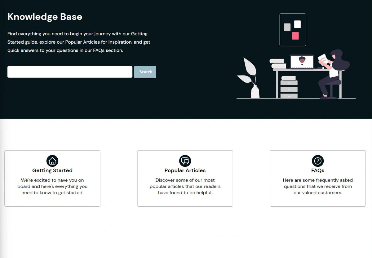 Knowledge base rendered homepage