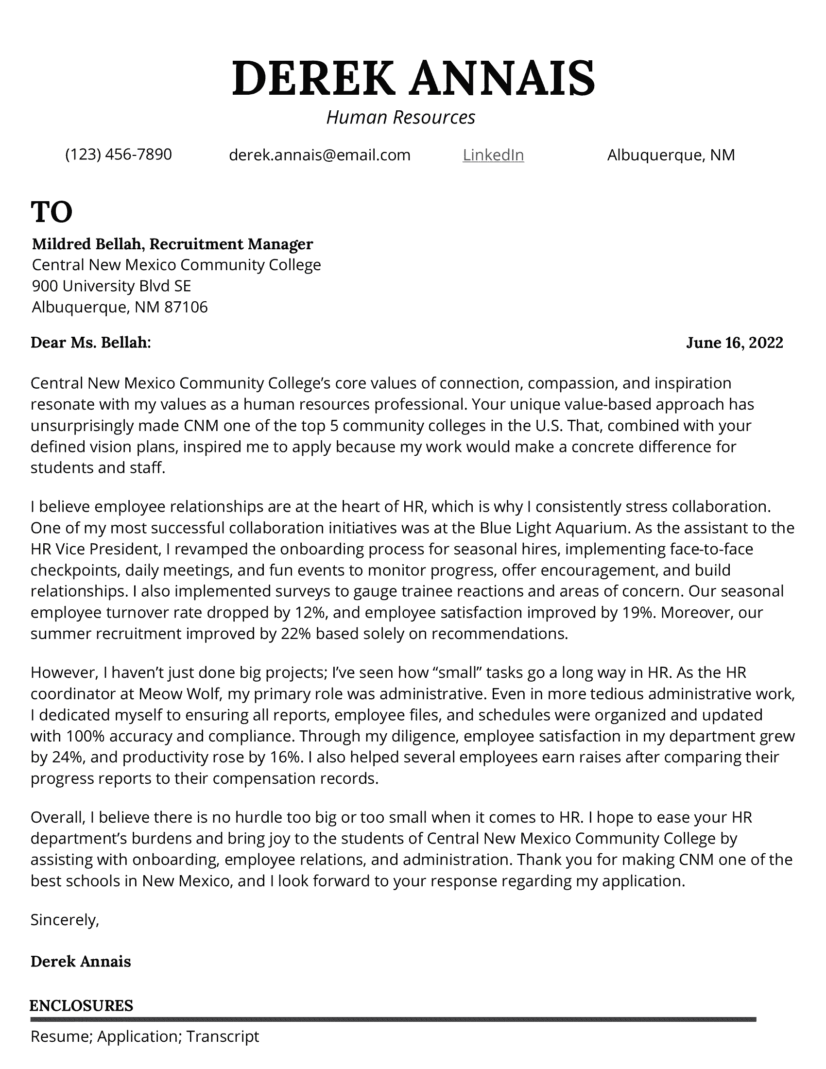 human resource officer cover letter sample