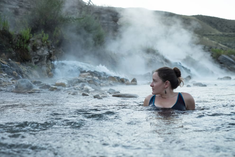 woman in hot spring
