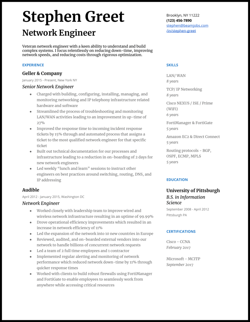 5 Network Engineer Resume Samples That Worked In 2021