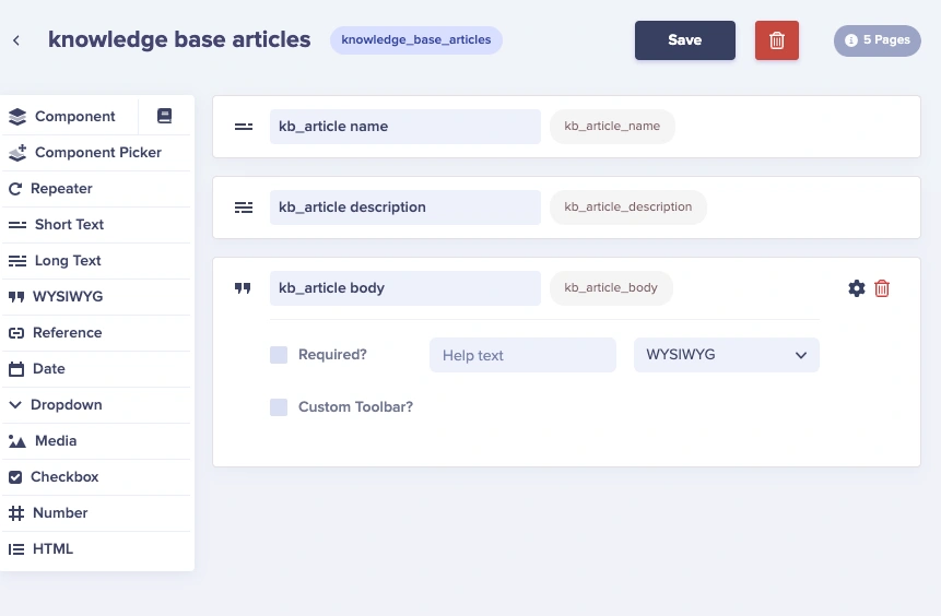 Knowledge base article page type configuration