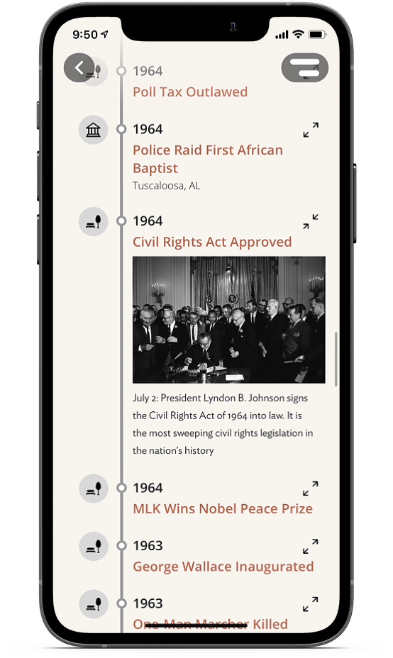 Vector phone civil rights trail app feature