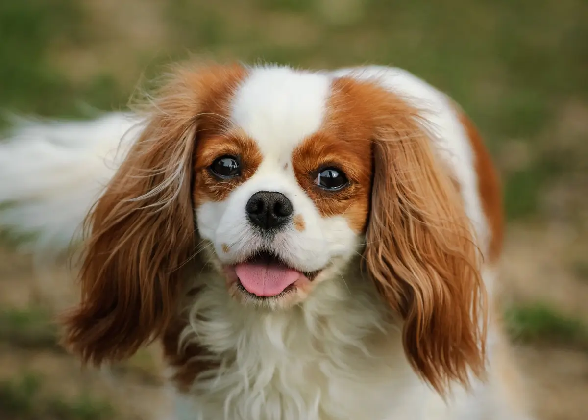 a Cavalier King Charles Spaniel dog smiles at the camera