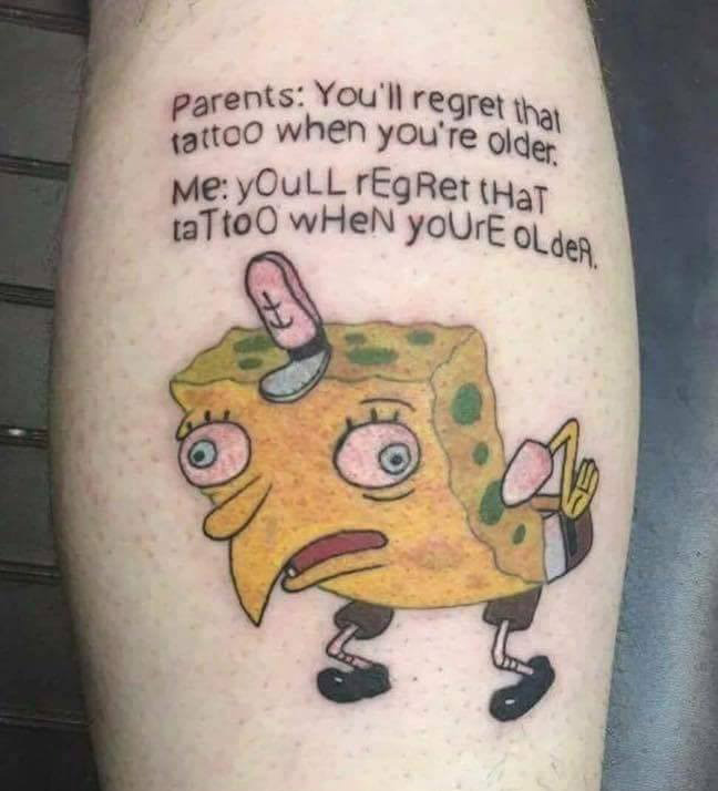 ignorant style spongebob tattoo