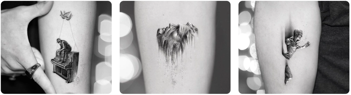 three tattoo examples by tattoo artist alessandro capozzi