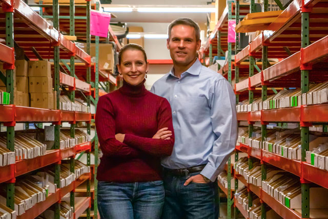 Hilary Halstead Scott and Brad Scott in the Halstead Warehouse