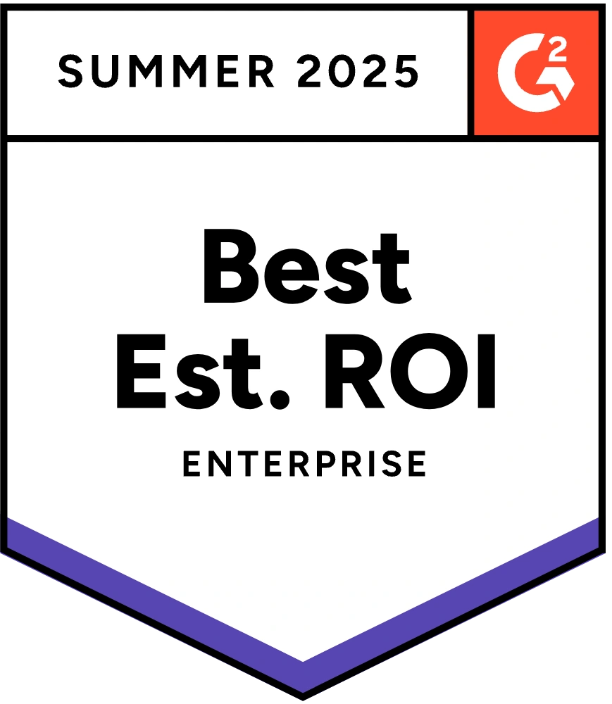 G2 Badge: Best Estimated ROI, Enterprise, Summer 2025