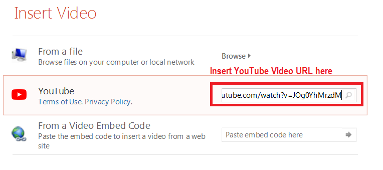 Insert YouTube Video Url