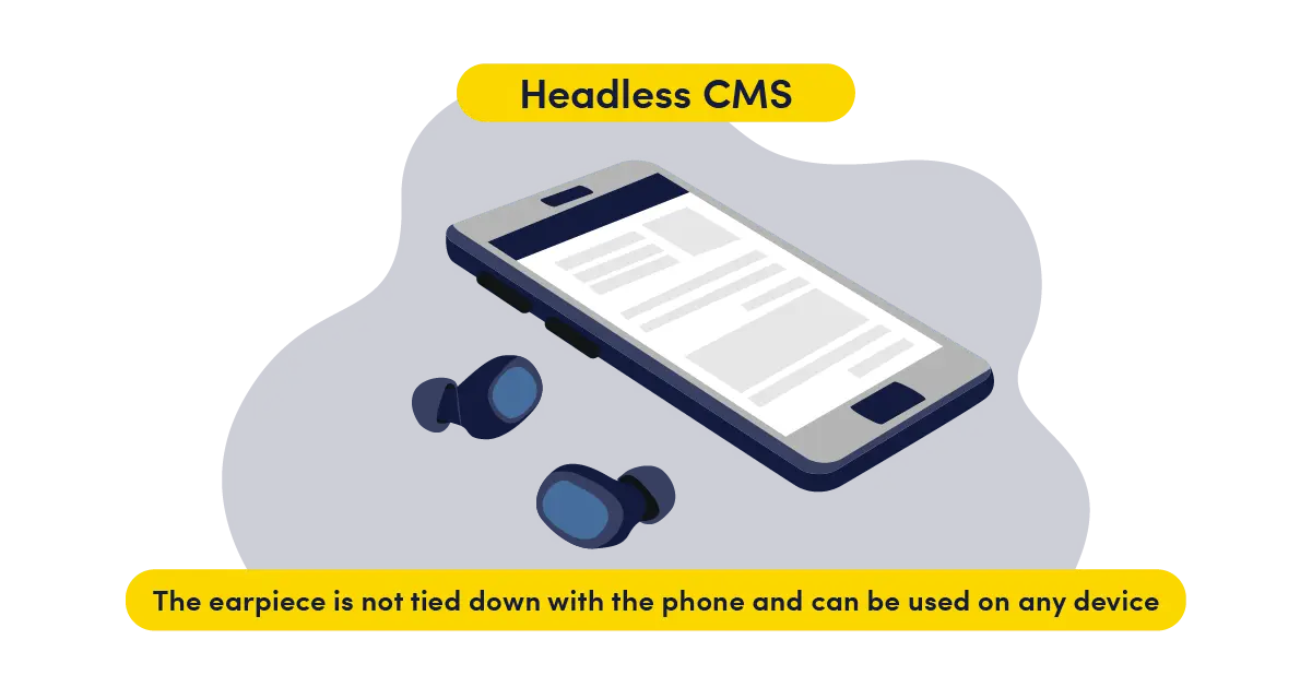 Diagram of headless cms as a smart phone with wireless ear buds