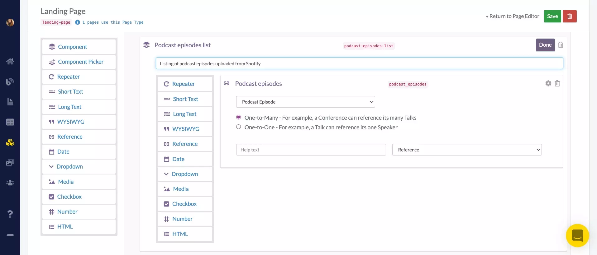 Landing page podcast episode list schema