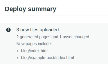 Screenshot: Desploy summary after making page changes