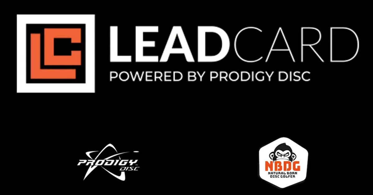 "Lead Card Powered by Prodigy Disc" in white type on black background along with company logos