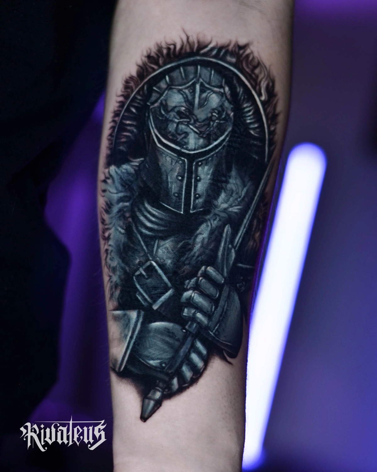black knight portrait tattoo by tugce soylu