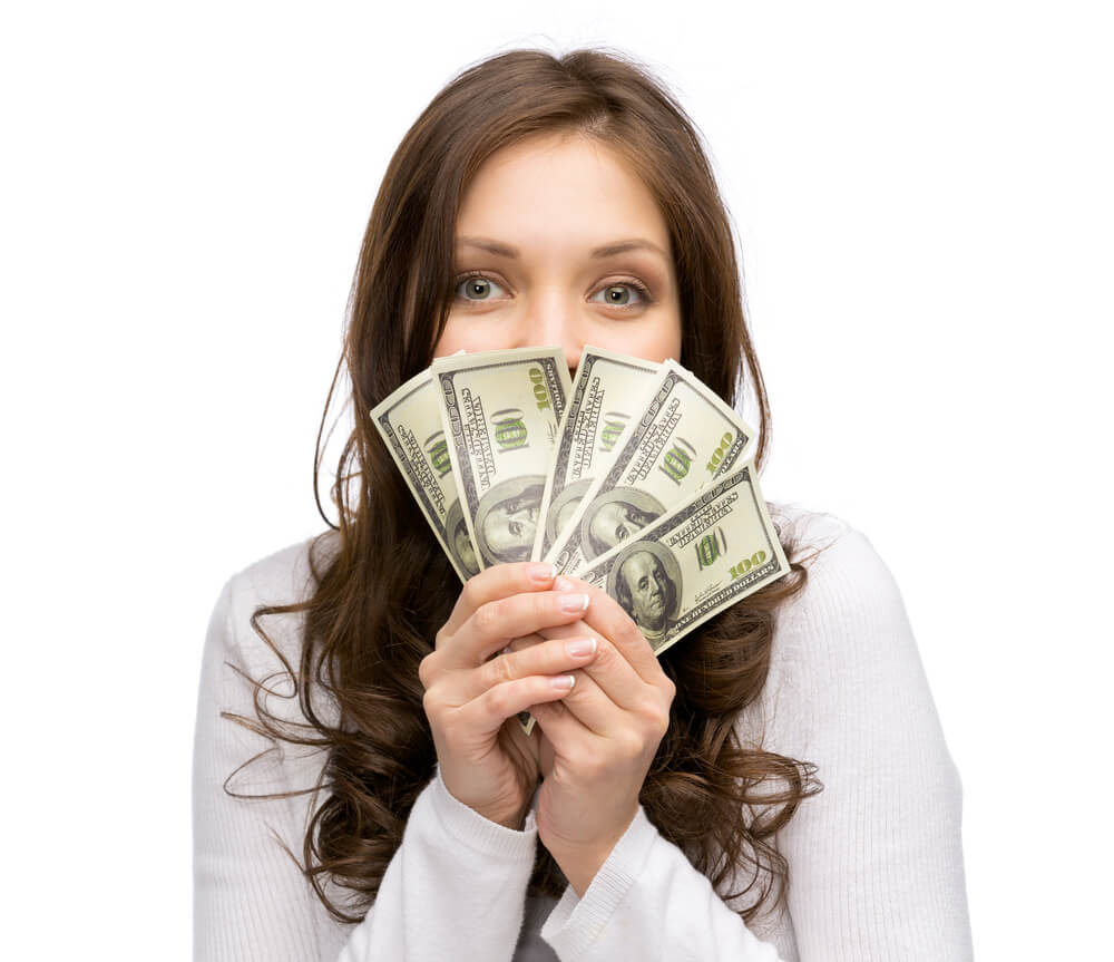 woman showing cash from fast payday loan advance Florida 