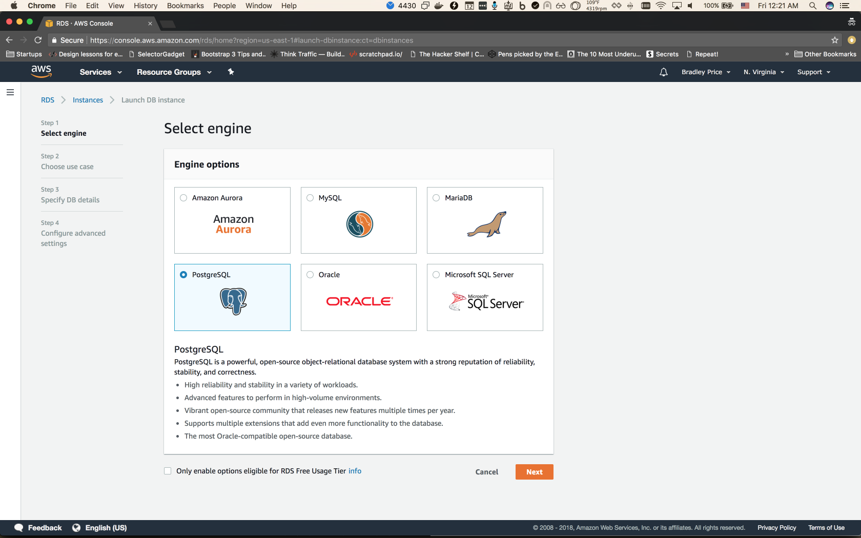 rds instance create step 1