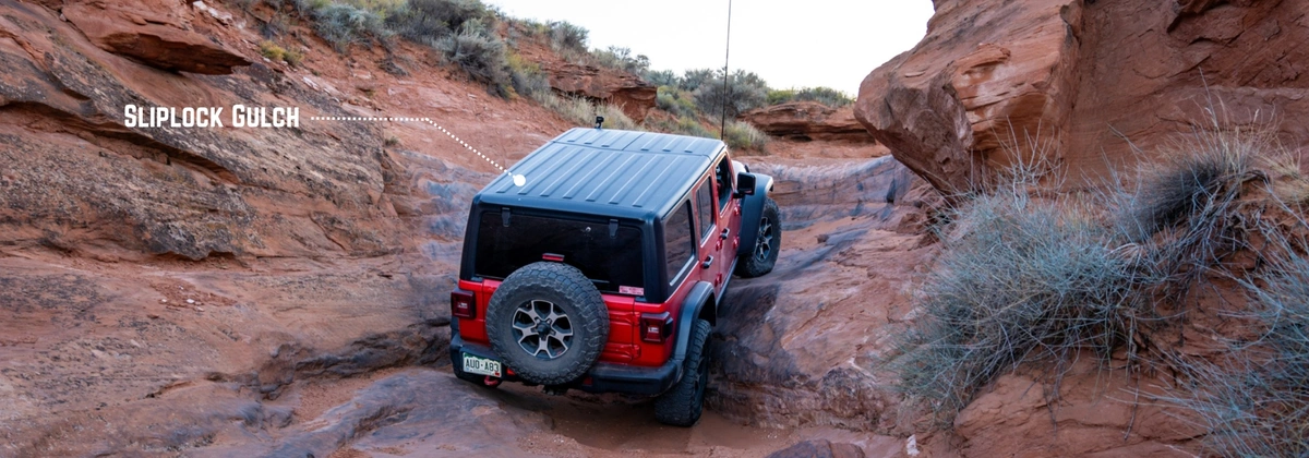 Jeep on Sliplock Gulch Trail in Utah