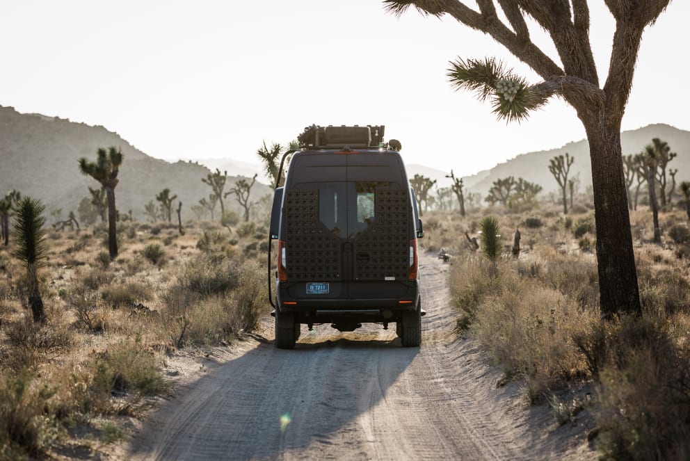 van driving through Joshua tree natinoal park 