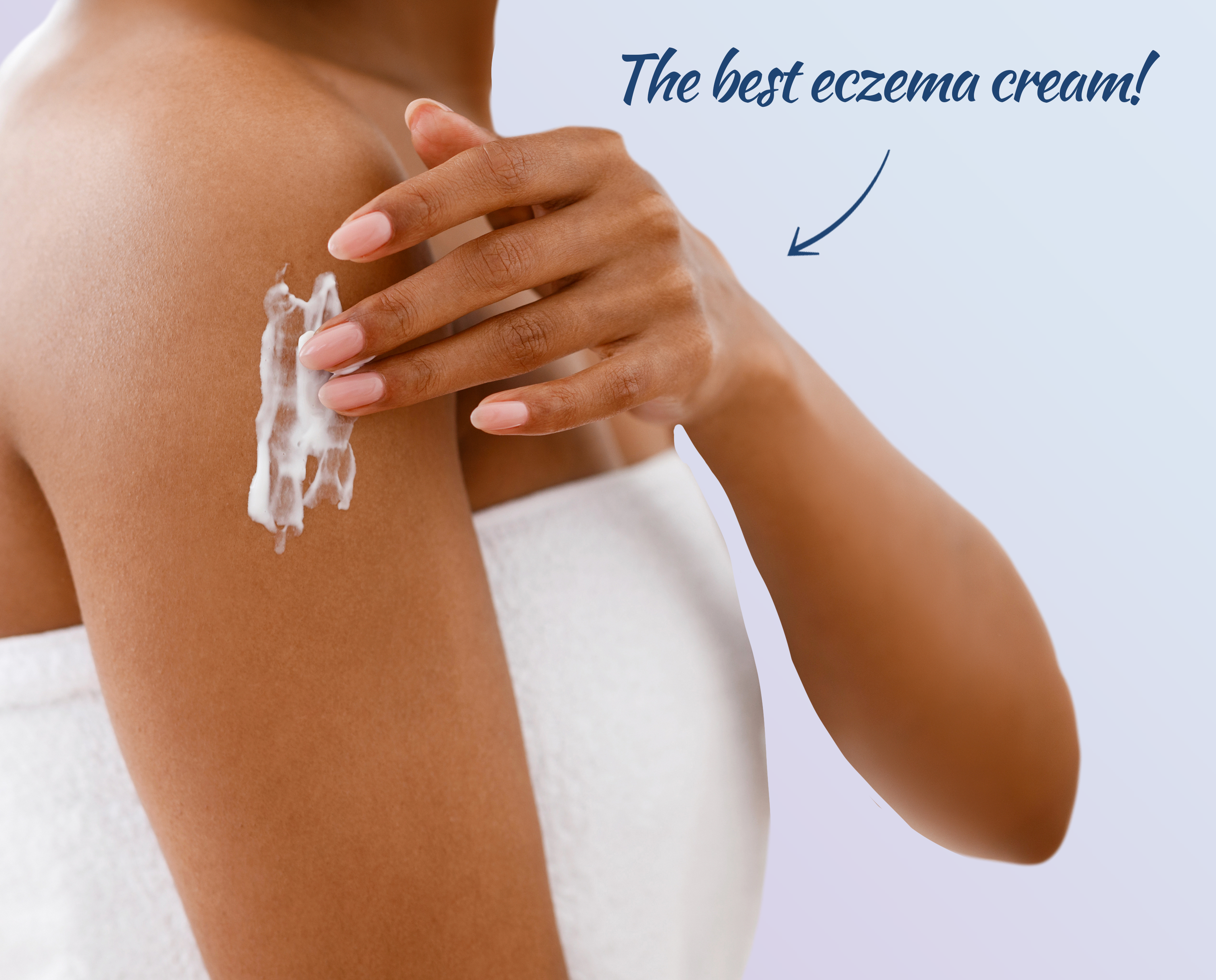 a woman applying an eczema cream on her shoulder