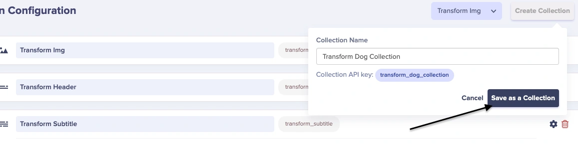 Save Collection as Transform Dog Collection