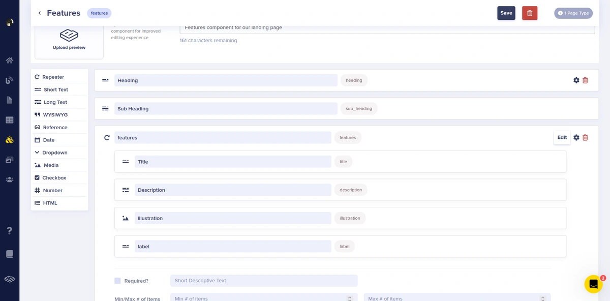 Features component configuration