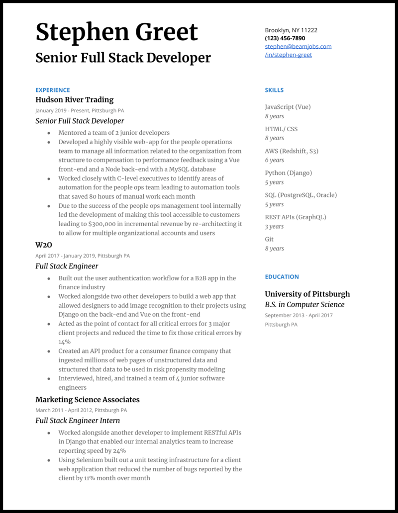 5 Full Stack Developer Resume Examples For 2020