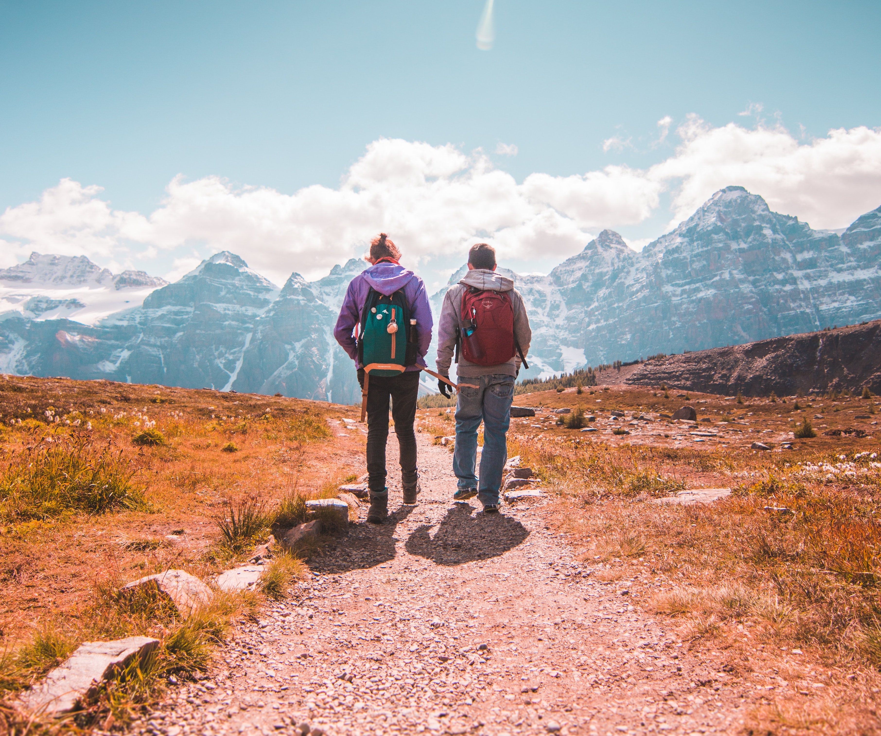 Two men hiking in mountains