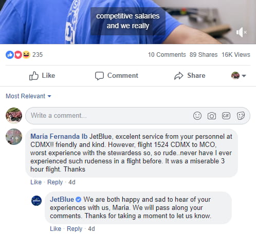 JetBlue social media response