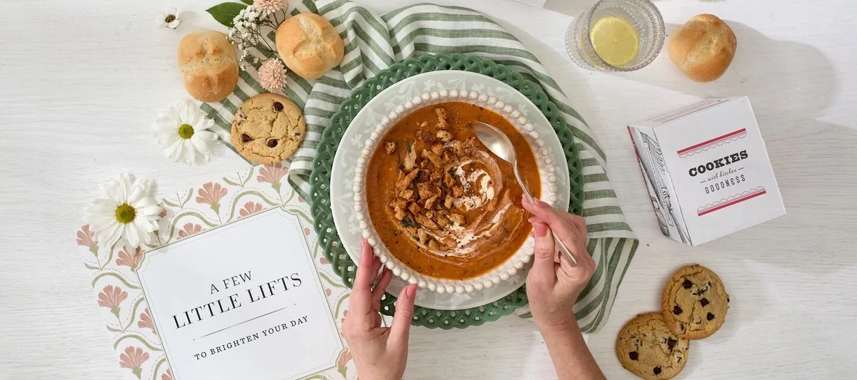 Tomato Soup with assorted rolls and cookies