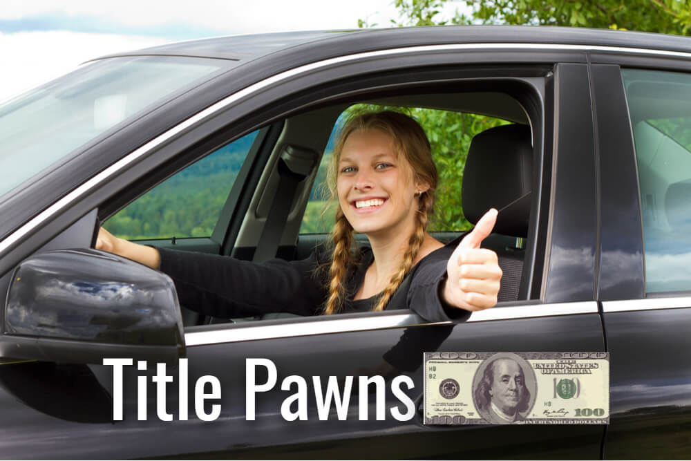 woman happy from getting a title pawn