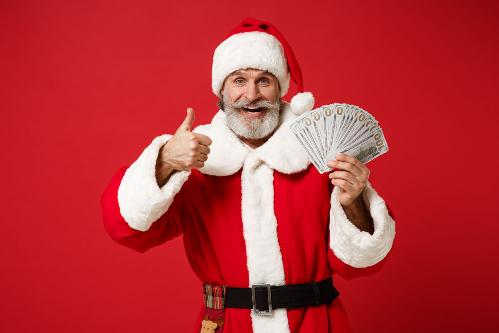 santa with holiday payday loan cash