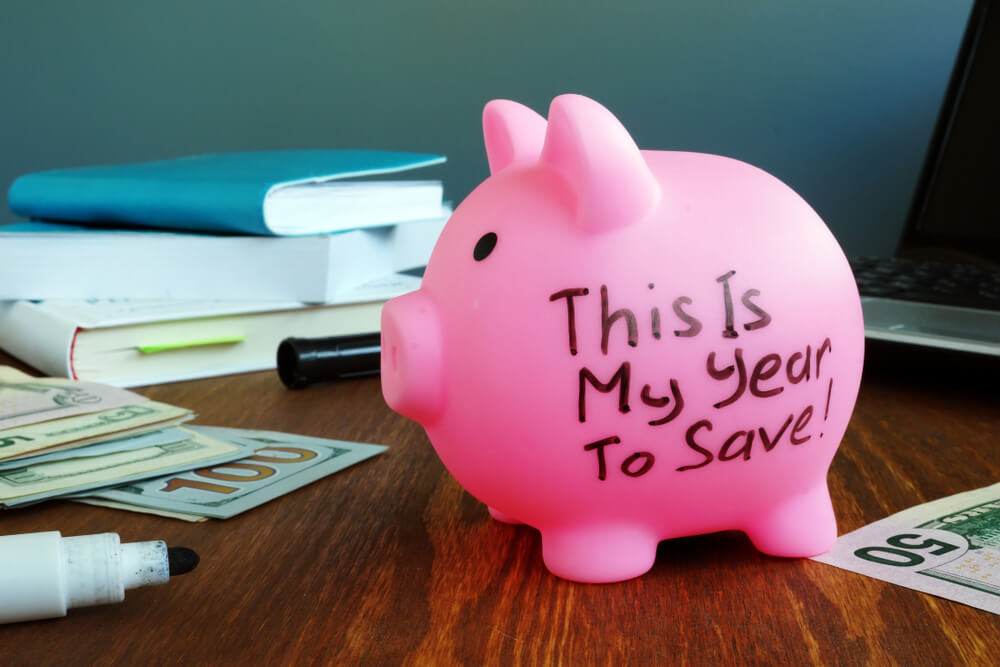 new year resolutions my year to save piggy bank