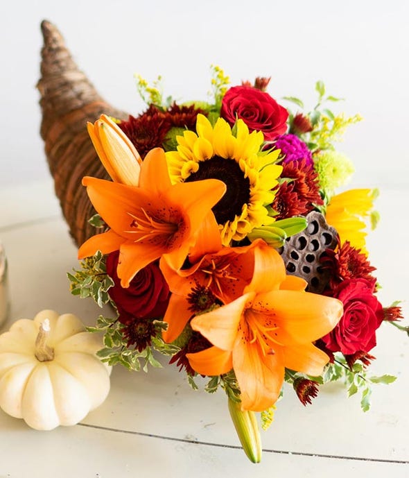 Thanksgiving floral cornucopia