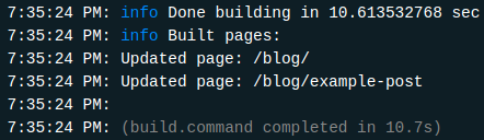 Screenshot: Deploy summary log after page changes