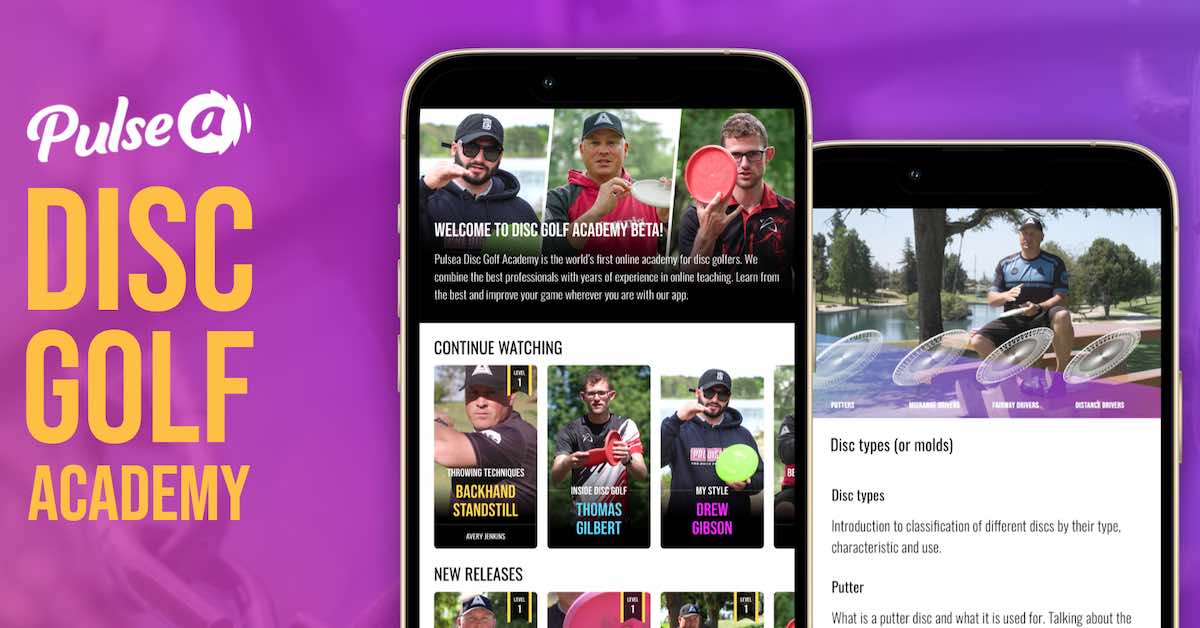Photos of disc golf learning app in phone screens