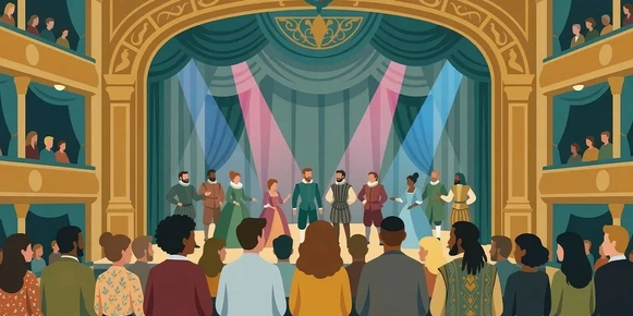 An audience in front of a theater performance