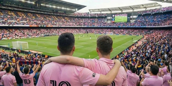 Crowd at a soccer game in pink shirts