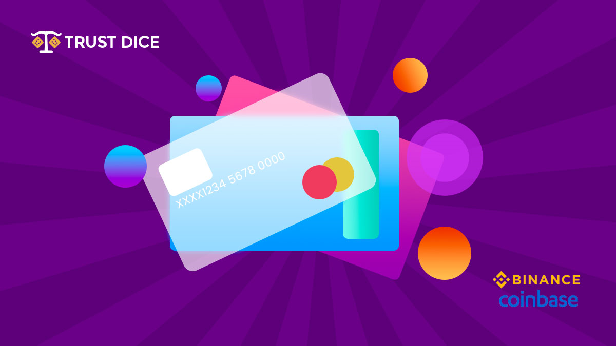 Different ATM cards on purple background by TrustDice