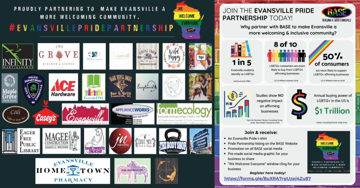 A flyer showing business logos supportive of LGBTQ community 
