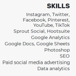 Skills for social media manager resume