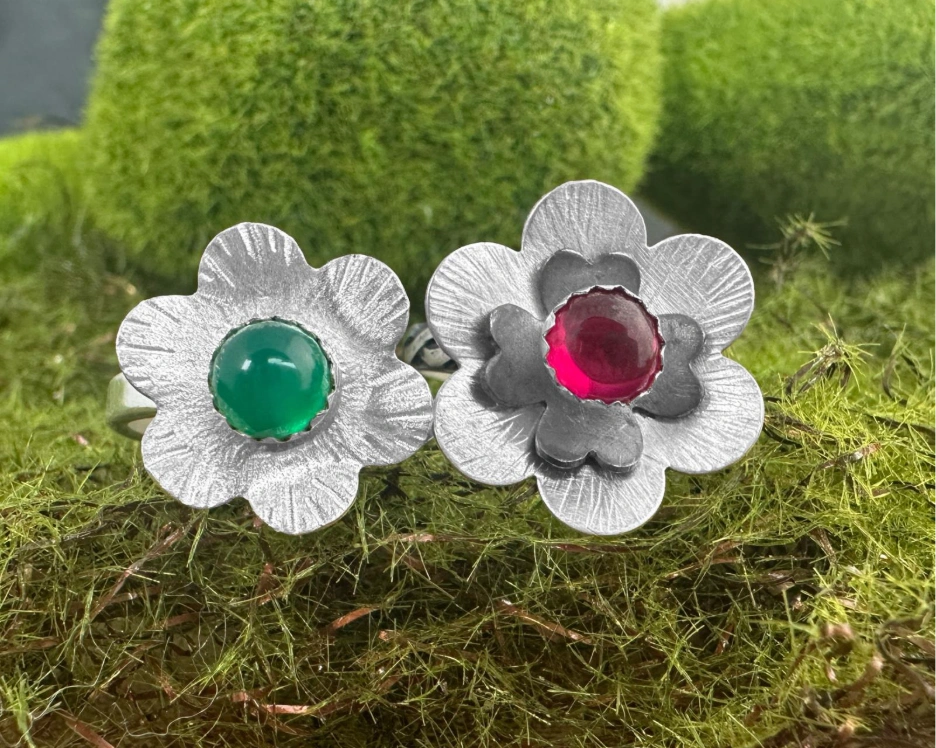 Texturing flower blanks - two flower blank rings with hammered textures