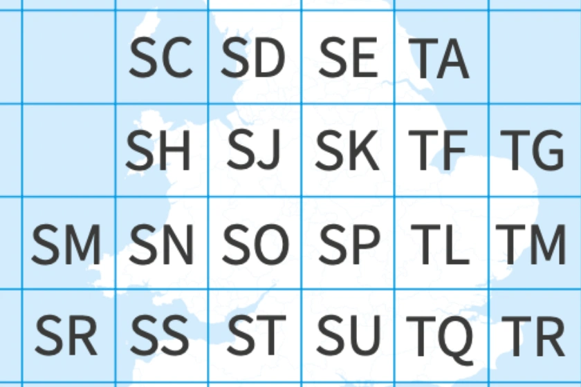 Grid squares of GB provided by the OS