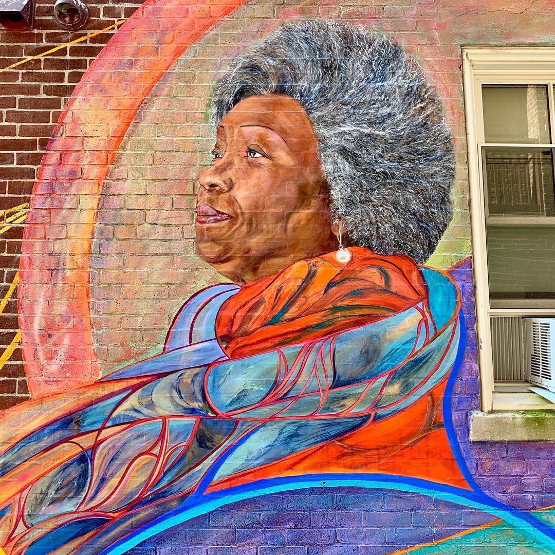 colorful mural of a woman