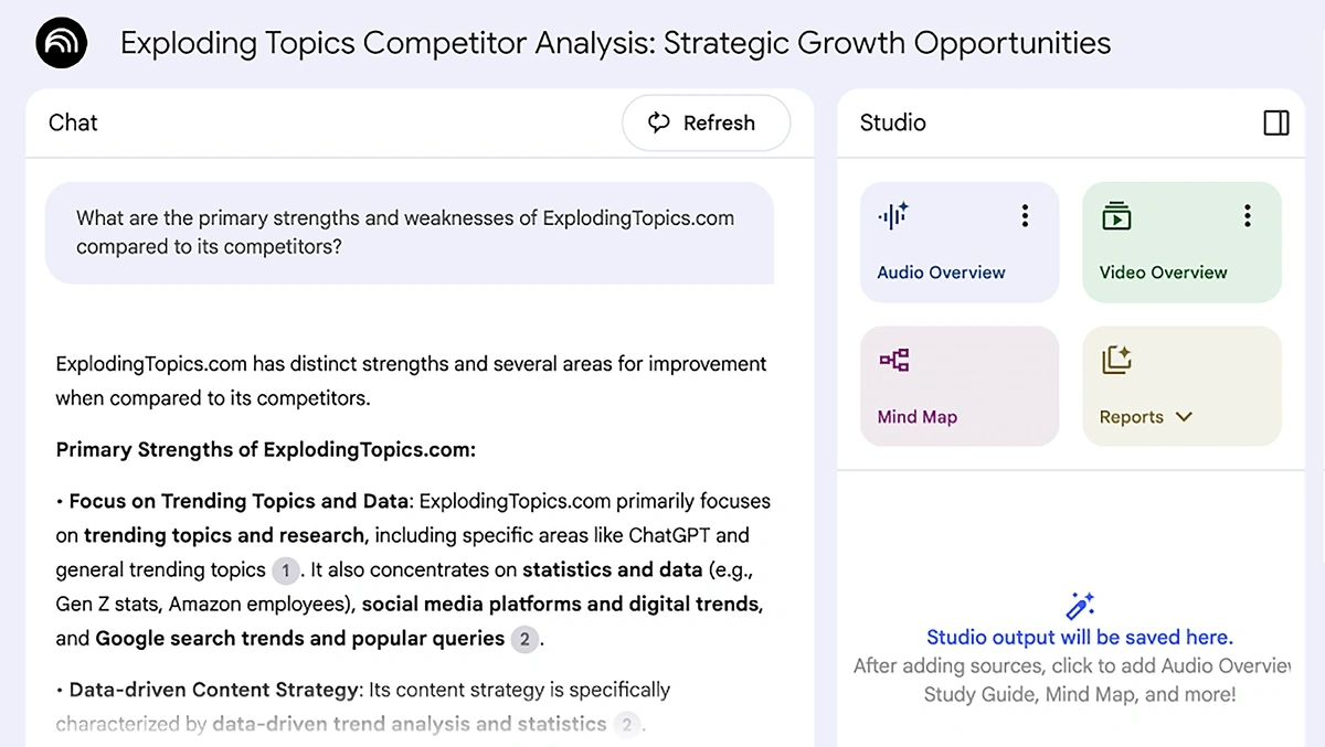 Reviewing competitor analysis in NotebookLM