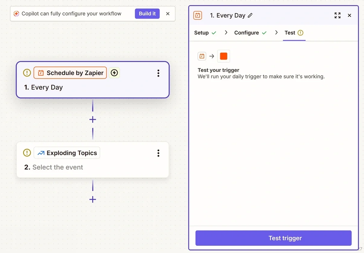 Testing a workflow schedule in Zapier
