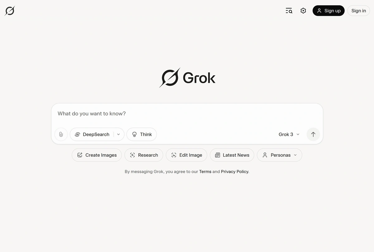 Grok homepage