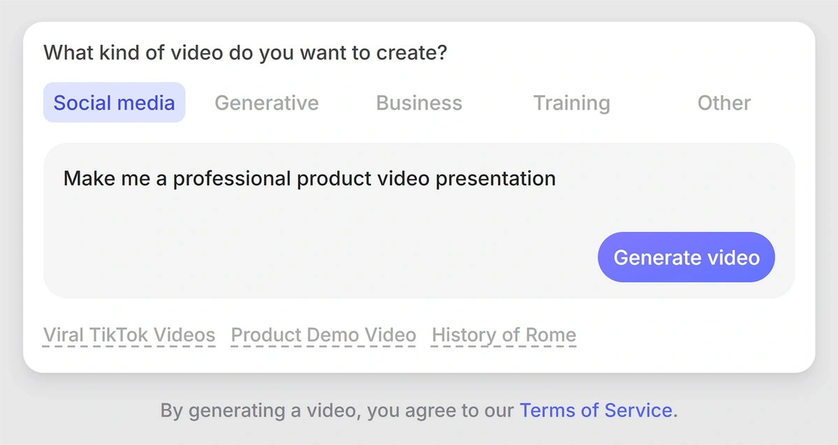 A VEED prompt asking for a professional product video presentation