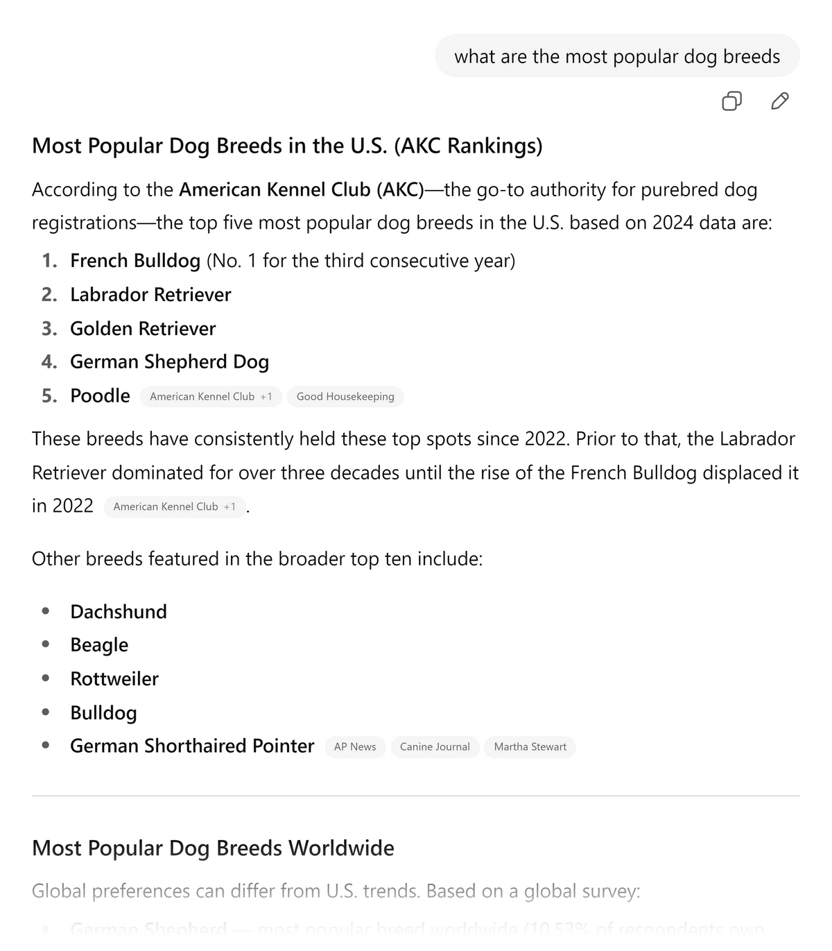 A ChatGPT search with citations