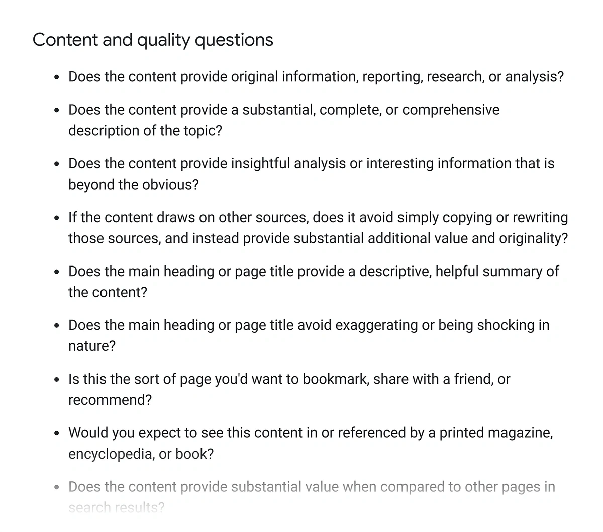 Excerpt from Google's Helpful content guidelines