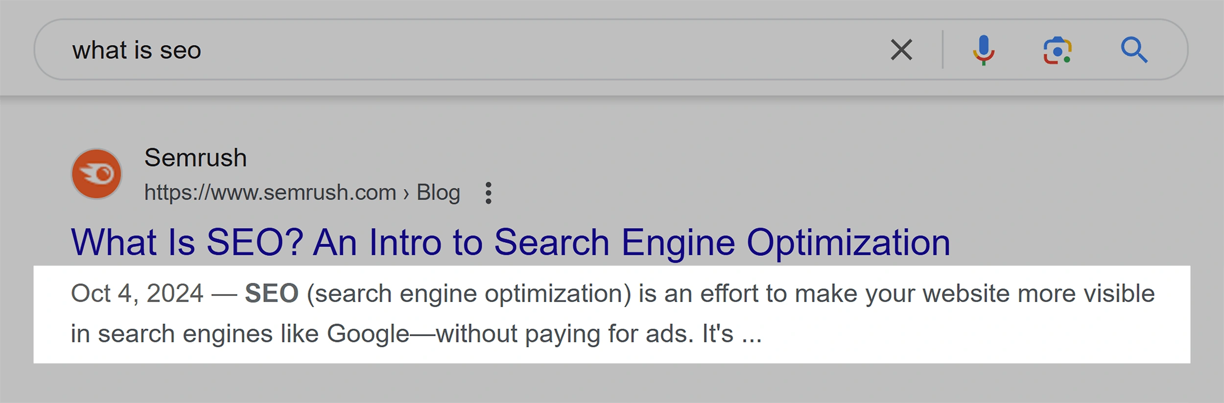 google generated meta description highlighted in serp listing