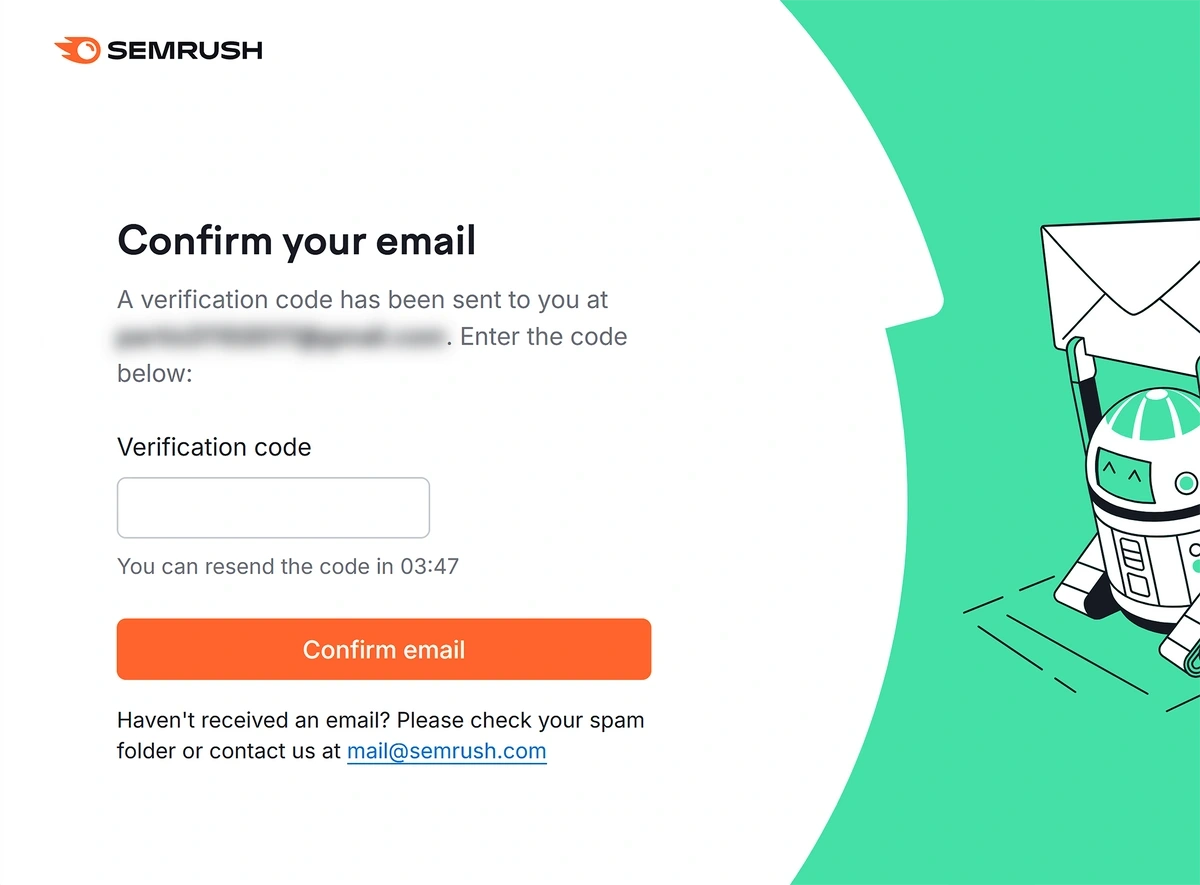 Semrush signup email verification screen